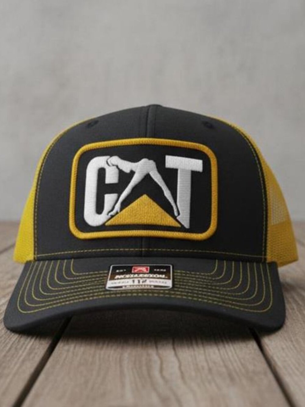 Heavy Equipment Parody Patch Black Yellow Richardson 112 Trucker Hat Stripper